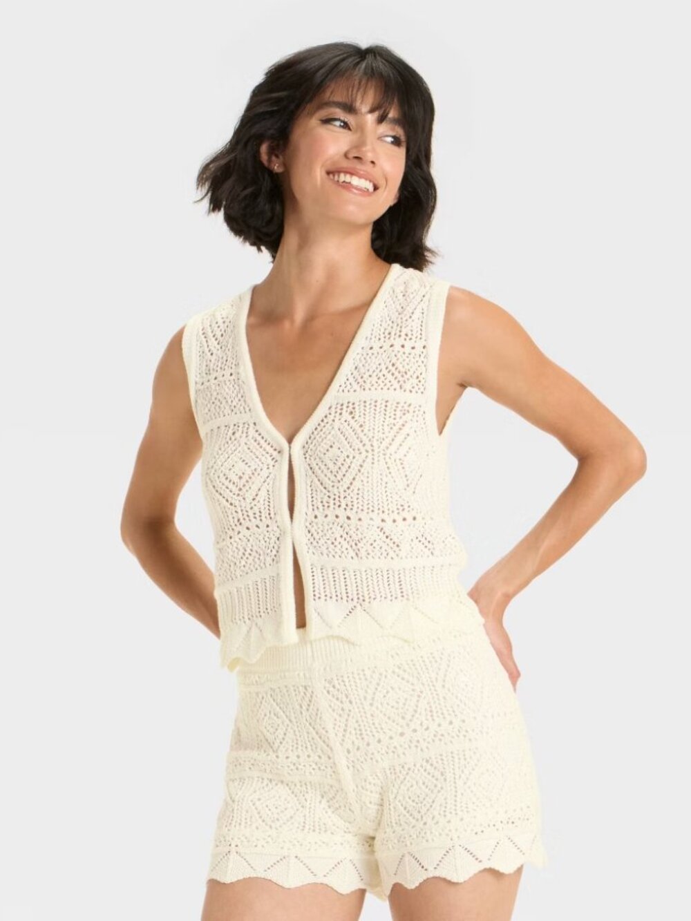 NEW Women's Crochet-Style Pullover Sweater Tank - A New Day™ Cream L